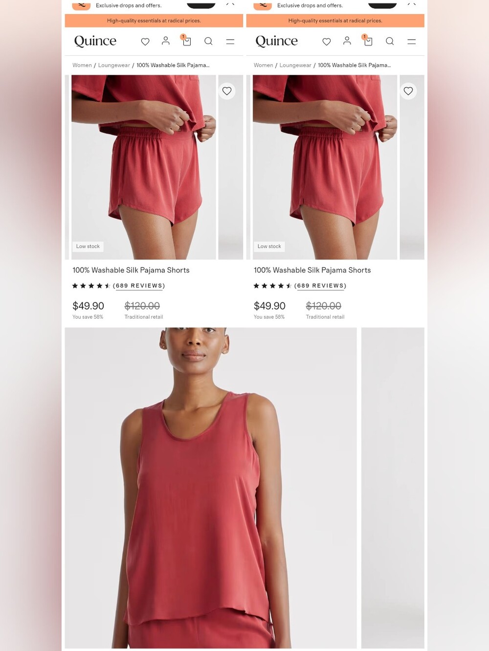 3 Piece Set Women's Sleep Short (2) and Tank (1) Crimson Red Quince Large